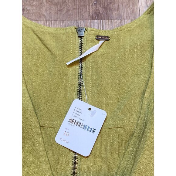 FREE PEOPLE Olive Green Linen Sleeveless Zip-Front‎ Crop Top Size 10 NWT $148.00 - Picture 3 of 7